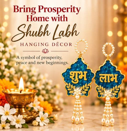 Blue Floral Shubh Labh Resin Hanging Pair