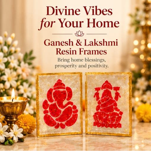Gold-Fleck Ganesh and Lakshmi Resin Frame Pair